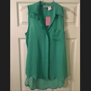 Mint teal sleeveless chiffon top